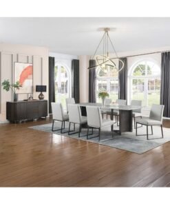 DANUBE HOME Stanford 1+8 Sintered Stone Top Dining Set | 9-Piece Comfortable Dining Set | Kitchen Dining Table With 8 Dining Chairs | Modern Design Furniture For Dining Room - Grey/D.Walnut