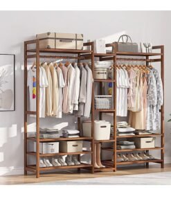 JOMILA Bedroom Solid Wood Wardrobe Economical Shelf Room Hanger Floor Storage Hat Shelf clothes storage