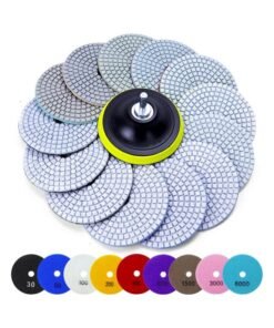 15PCS Wet Dry Diamond Sanding Pads Kit 4 Inch Diamond Polishing Pad 30-6000 Grit for Concrete Marble Quartz Granite Countertop Stone & Tile Polishing
