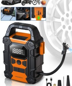 PINREK Digital Car Tyre Inflator Air Compressor, 25mm Cylinder Portable Electric Tire Inflator With 7800mAh Battery Power Bank/Auto Stop/LED Light/LCD Screen/Handle, 150 PSI Fast Cordless Air Pump for Car Motorcycle Bicycle Ball Air Mattress