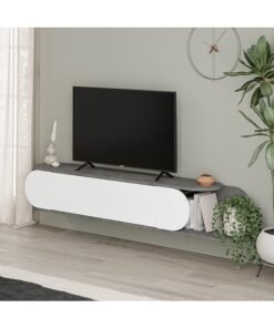 Mourah Home Tone Modern Floating Tv Stand Up To 65'' Inch Tv| 2 Doors Storage| Tv Console With 2 Storag| 180X29.6X30 Cm| Retro Grey White