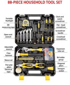 88 Piece Socket Wrench Household Repair Tool Combination Package, Mixed Tool Set Hand Tool Kit with Plastic Toolbox Storage Case