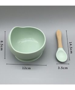 Bebiland Set Of 2 Pieces Silicone Baby Feeding Set With Suction, Silicone Bowl and Spoon For Baby, Kids, Green
