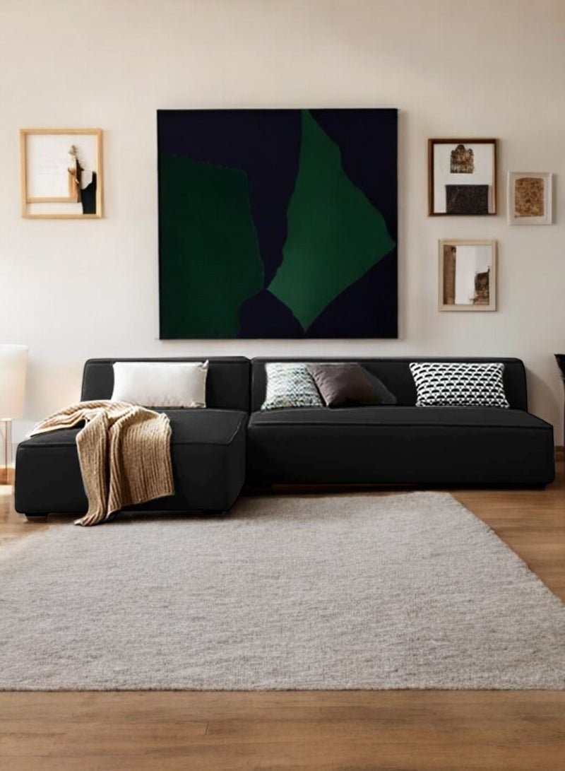 Al Zakharef Furniture Clarissa 3-Seater Luxury L-Shape Velvet Sofa with Free Pillows, Premium Wooden Frame, High-Density Seating Foam, Modern Corner Couch for Living Room Size L270 × W180 cm, Colour Black