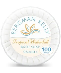 BERGMAN KELLY Hotel Soap Bars in Bulk (Tropical Waterfall, 0.5 oz, 100 PK), Small Individually Wrapped Round Soap, Travel Size Mini Toiletries for Airbnb, Motel, Guest Bathroom
