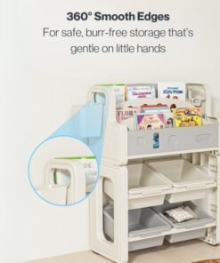 Alternative view of Marcolo 3-Tier Kids Bookshelf with Storage Bins – Multifunctional Children’s Book & Toy Organizer with Side Compartments – Durable BPA-Free Plastic Bookcase for Toddlers (Grey)