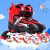 DUNISO Skating Shoes，Direct Skating Skates，Adjustable Inline Skates For Kids,Fun Flashing Beginner Inline Skates for Girls and Boys，Small Size (Sizes 26-32)，Red