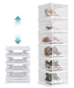 Shoe Storage Organizer, Clear Installation-free Foldable Shoe Rack Stackable Shoe Box Pack, Portable Cabinet Rack (Transparent 6 Pack)