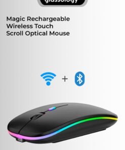 glassology 2.4GHz Wireless Bluetooth Mouse Multi Device Dual Mode Slim Rechargeable Silent Click Buttons Wireless BT Mouse Adjustable DPI 800 1200 1600 Multicolor LED Lights Auto Sleep