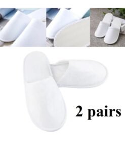 High Thickness Two Pairs White SPA Hotel Luxury And Comfortable Slippers, Fabric Cotton Non-Slip Closed Toe Shoes Eco Friendly Disposable Fit Size for Men And Women