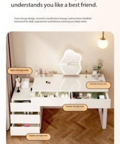 Cream White Bedroom Vanity Table, Makeup Table with 5 Swappable Drawers, Adjustable Size Dressing Desk for Girls' Bedroom - Multifunctional as Bedside Table, Study Desk & Learning Table,100*40*60cm（SZY100） - Image 3
