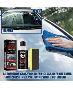 RAYHONG Glass Hard Spot Remover Car Glass Stripper Water Spot Remover Kit Removes Coating Wax Oil Film Cleaner With Sponge Stain Remover For Car Glass And Home Bathroom Glass