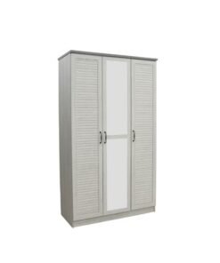 DANUBE HOME Zenith 3-Door Wardrobe With Drawers & Mirror For Hanging Clothes Extra Sturdy Rack Storage Organiser Modern Design Space Saving Cabinets For Bedroom - White Oak/Cement