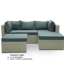 Multi Home Furniture Garden Lounge Set 5 Piece with Cushions Outdoor MH 5013-Beach GRY  Patio Sofa Balcony Set Coffee Table Yard Lounge Bench Poly Rattan Grey & Cushion Golden
