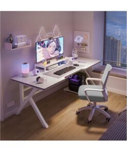 Alternative view of Huitich Warm White Desk with Thickened Desktop and K-Shaped Steel Frame  100CM