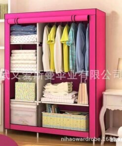 Simple Wardrobe Double Wardrobe Steel Frame Assembled Cloth Wardrobe Locker Dormitory Storage Cabinet Economical Clothes Hanging Cabinet
