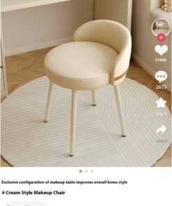 Sharpdo Ins Cream Style Dressing Stool with Backrest, 360° Rotatable Living Room Chairs 53*38*38CM - Image 4