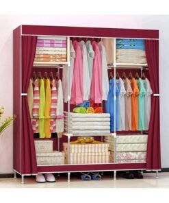 BLOOMING TIME Portable Clothing Wardrobe,Fabric Wardrobe with Hanging Rail and Side Pockets, Foldable Closet for Bedroom