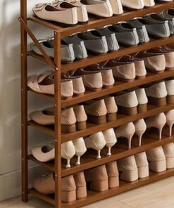 LINGWEI 6-Tier Bamboo Foldable Shelf Storage Organizer Shoe Rack