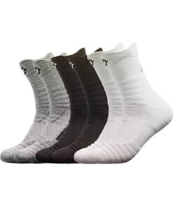 RIGORER  Professional-Grade Training 2 Basketball Socks With Thick Terry Bottom, Sweat-Absorbing And Shock-Absorbing, W-08 [3 Pairs] Black/White/Gray
