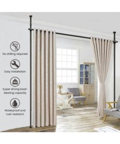 JOUDIYA Room Divider Curtain Rod, No Drilling Room Separator for Space Partition, Adjustable 4-10ft(H) 28-70inch(W), Heavy Duty Temporary Wall Divider Floor to Ceiling Tension Rod, 3 vertical 2 horizontal