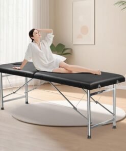 SKY-TOUCH Portable Massage Bed : Foldable Massage Tables with Pillow SPA Bed with Stainless Steel Frame 2 Fold Black for SPA Salon Tattoo Massage Therapeutic Treatment Black