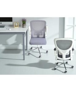 Multi Home Furniture MH-271 GREY – Swivel Desk Chair with Lumbar Support, Flip-Up Arm & Chrome Base – Ergonomic Chair Adjustable Computer Chair for Home Office, Study, Gaming & Workstation