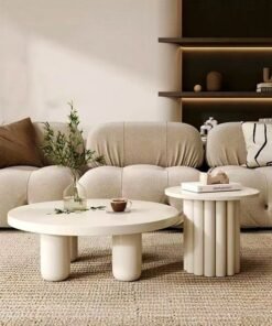 fashionhome Set of 2 Multipurpose Use Modern Design Coffee Tables Round Low Center Table Durable Wood Sofa Table With Plastic Legs for Living Room Home Office 70x37 and 50X45 CM