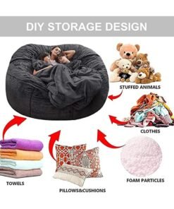 Arabest Bean Bag Chairs，Giant Bean Bag Chair for Adults，6ft Big Bean Bag Cover Comfy Bean Bag Bed (No Filler, Cover only) Fluffy Lazy Sofa (Grey 6ft(150*75cm)) - Image 3