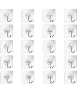 20 Pieces Adhesive Wall Hooks Transparent Strong Suction Hooks For Home Kitchen and Bathroom, Heavy Duty Nail Free Sticky Hangers with Hooks Utility Towel Bath Ceiling Hooks, Transparent