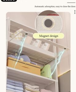 DUNISO Portable Fabric Wardrobe, Large Capacity Dust Prevention Wardrobe Closet Organizer with 4 Storage Shelves, Clothes Storage Cabinet with Clear Dust Cover, Closet Organizer with Metal Frame for Bedroom Living Room - Image 4