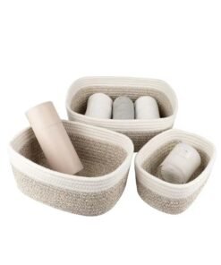 Haidue 3 Pcs Rope Woven Storage Baskets Set Small Cotton Rope Basket for Decor Organizer and Bathroom Storage Basket