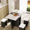 Zeno Extendable folding dining table, multifunctional mobile kitchen table, folding kitchen table with two-layer shelf, 6 wheels, including 4 stools