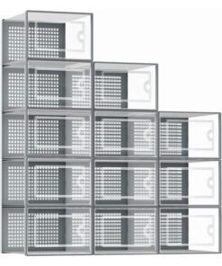 Captaintech Wardrobe Shoe Cabinet 12-Piece Gray Transparent Plastic Stackable Shoe Cabinet with Drawers and Lid Bedside Shoe Cabinet for Hall Wardrobe (Grey)