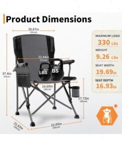 Yoawllty Oversized Camping Folding Chair with Carrying Bag, Cup Holder Included, Portable Folding Chair(Grey)