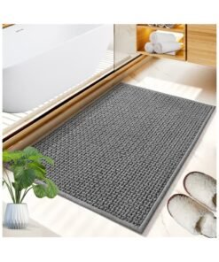 MEKITON - Premium Bathroom and Door Mat - Super Absorbent, Non-Slip, Quick Drying, Soft Plush Surface, Ideal for Entryways, Kitchens, and Bathrooms - 75 x 45 cms (Gray)