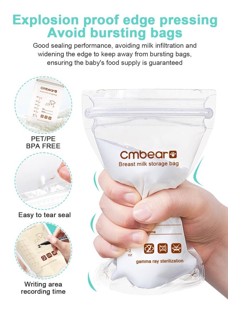 Cmbear 100 Pcs Set Breast Milk Storage Bags 8 Oz 220 ml Self Standing Leak Proof Breastmilk Storage Bag - Image 4