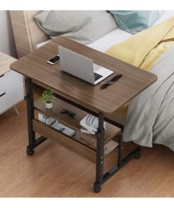 DubaiGallery Bedside Computer Desk,Lifting Height Adjustable Computer Laptop Table Movable With Pulley, Wood+Steel Frame Modern Style Writing Working Desk