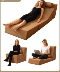 ROCKCAMEL 3-in-1 Super Elastic Sofa, Convertible Bed/Backrest Chair/Backrest Sofa, Breathable Linen Fabric, Detachable And Washable, Multi-Function Folding Couch Bed for Apartment/Bedroom/Office, Brown