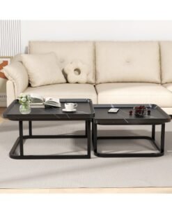 XiuWoo Nesting Square Coffee Table Modern Luxury Coffee Table Set of 2 60cm 50cm Black Marble Finish Minimalist Tea Table for Small Spaces Living Room Office Side Tables with Storage Home Decor - Image 4