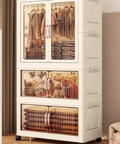 House of Quirk Clothes Storage Box Cabinet - Simple, Free-Installation Wardrobe for Storage Organizer with Plastic 8 Hanger, Spacious Compartments, Ideal for Bedroom(3 Layer, 66cm)