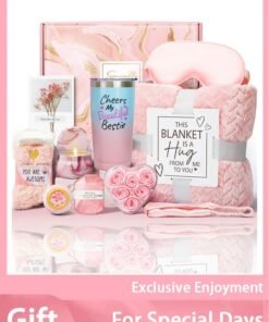 Arabest Gifts for Women Luxury Rose Spa Gift Set,12-in-1 Premium Care Package with 20oz Pink Gradient Tumbler (304 Stainless Steel), Bath Salt Ball, Diamond Soap, Soy Candle, Floral Blanket, Satin Sleep Mask, Perfect Mothers Day Valentine Gifts for Her