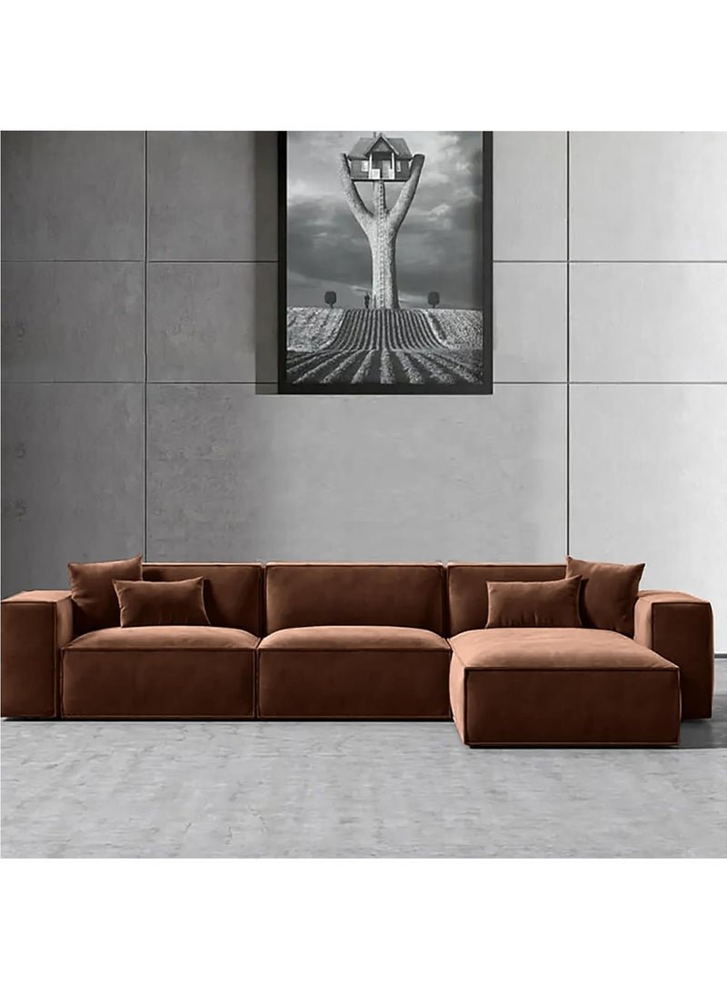 Karnak Carol Corner l L-Shaped Luxury Sofa For Living Room Solid Wood Corner Modern Design Couch, Velvet Upholstered Color (Left, Dark Brown)