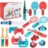 DOBE 18 in 1 Switch Sport Games Accessories Bundle for Nintendo Switch Games, Family Bundle Accessory Kit with Tennis Racket Controller Grips Racing Wheel Bandage Golf Club Wheels Drum Stick Fishing Rod