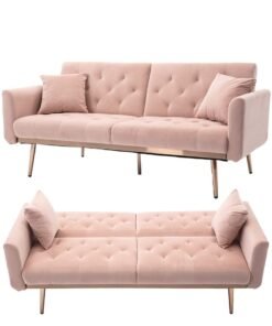 Ripple FURNITURE Light Luxury Velvet Convertible Modern Sofa Bed Baby Pink 2 Seaters  160X80X40
