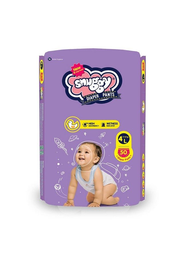 Snuggy Baby Diaper Pants Large 50 Count (Pack of 1), 9-13 kgs, Rapid Absorption, Anti - Bacterial