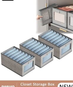 DUNISO 3 Pieces Fabric Closet Storage Organizer Set Foldable Clothes Boxes Large Capacity Wardrobe Stackable Closet Drawer with Handle for Leggings Stockings Socks Underwear