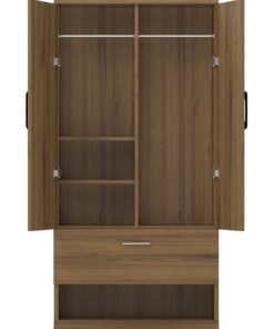 Mahmayi Wooden Wardrobe with 1 Doors, and Open Shoe Rack, Hanging Rod and 2 Compartments, Wooden Closet Storage Cabinet for Bedroom, Living Room - Cognac Brown Sherman Oak