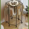 Aideli Clothes Rack with Wheel, Portable Clothing Racks for Hanging Clothes, Bold Hexagon Multi Functional Garment Rack for Bedroom, Living Room
