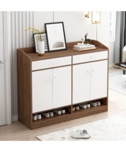 Shoe Cabinet with Door, 4 Tier Independent shoe Cupboard with Two Drawers and 4 Tier WoodenShoe Storage Cabinet, Suitable for Living Room, Bedroom, Corridor or Cloakroom